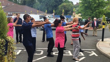 Residents dancing at Birchwood Grange Care Home Harrow