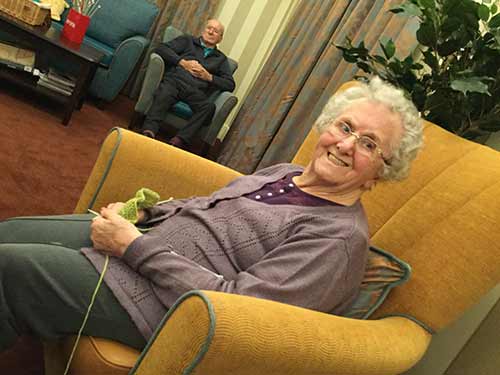 Care Home resident enjoy some knitting