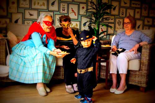Sharing cakes and biscuits with family